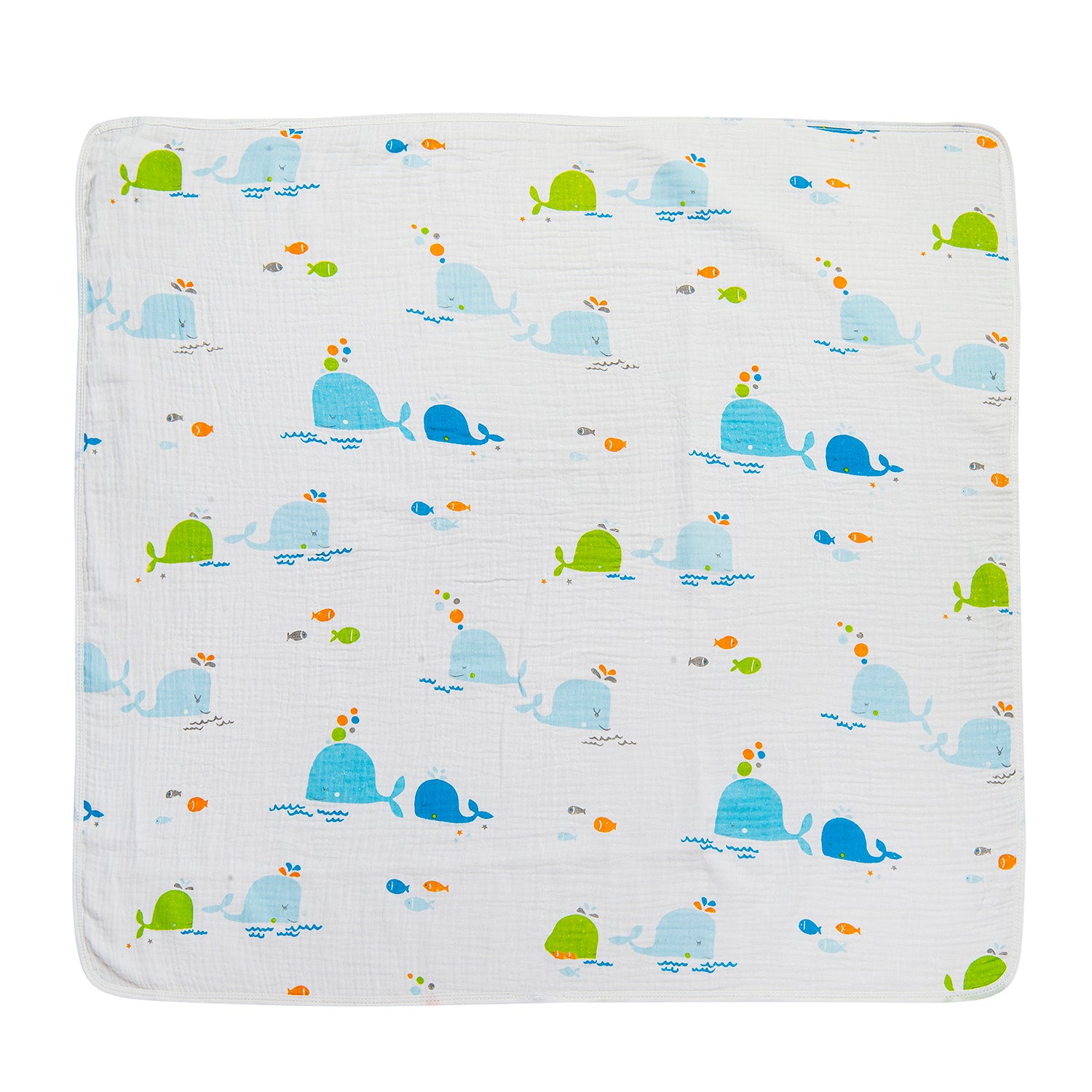 Whales Cotton Hooded Wrapper White - Baby Moo