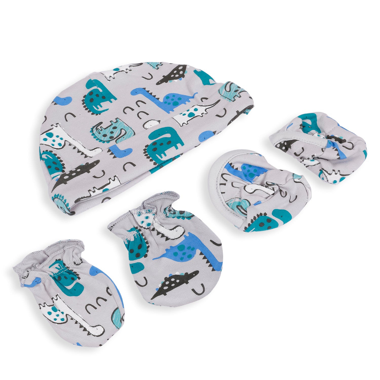 Cap Mittens And Booties Gift Set Dinosaur Blue