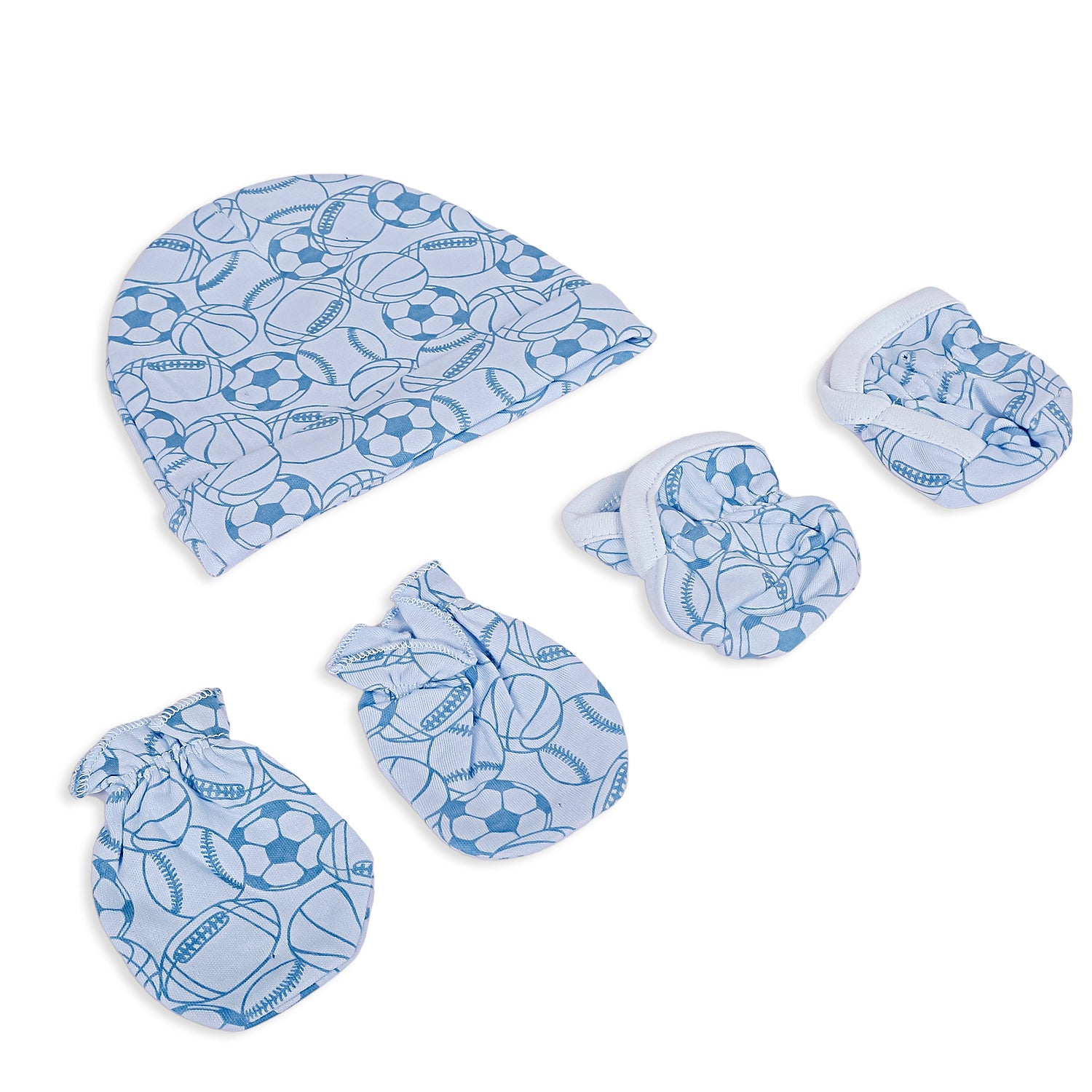 Cap Mittens And Booties Gift Set Athlete Blue - Baby Moo