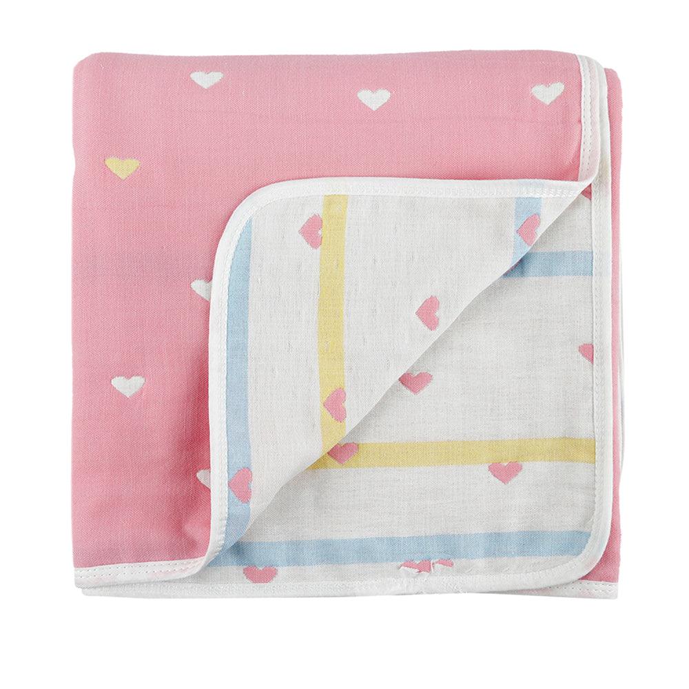 Heart Pink Medium Muslin Blanket - Baby Moo