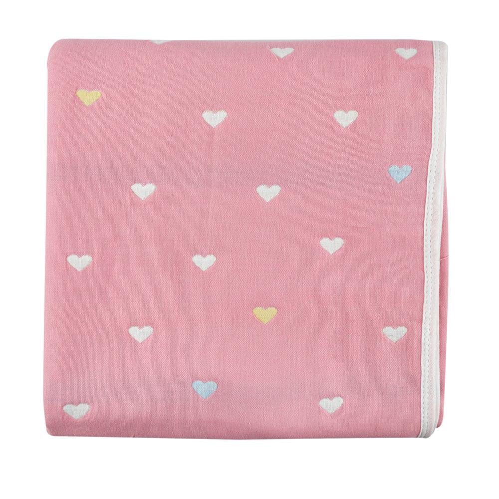 Heart Pink Medium Muslin Blanket - Baby Moo