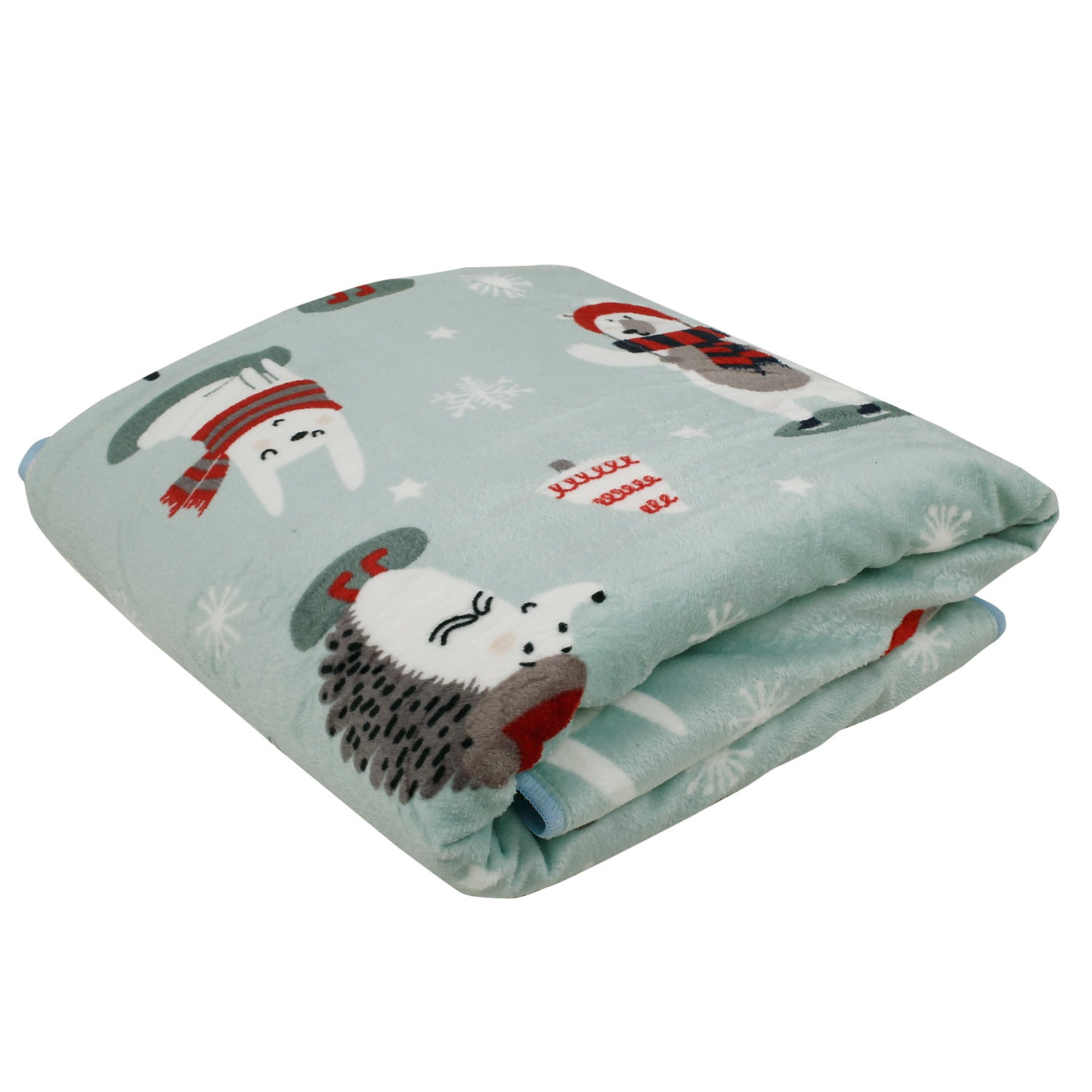Arctic Animals Mint Green Double Sided Fur Blanket - Baby Moo