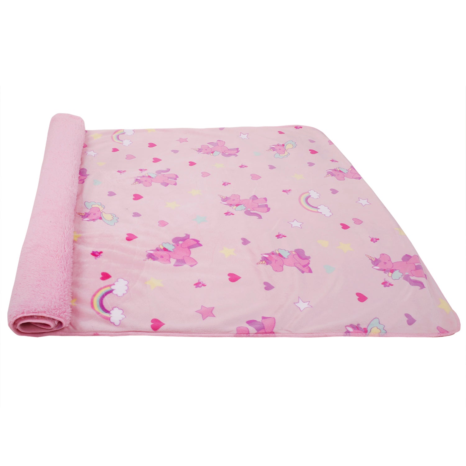 Unicorn & Rainbow Pink Double Sided Fur Blanket - Baby Moo