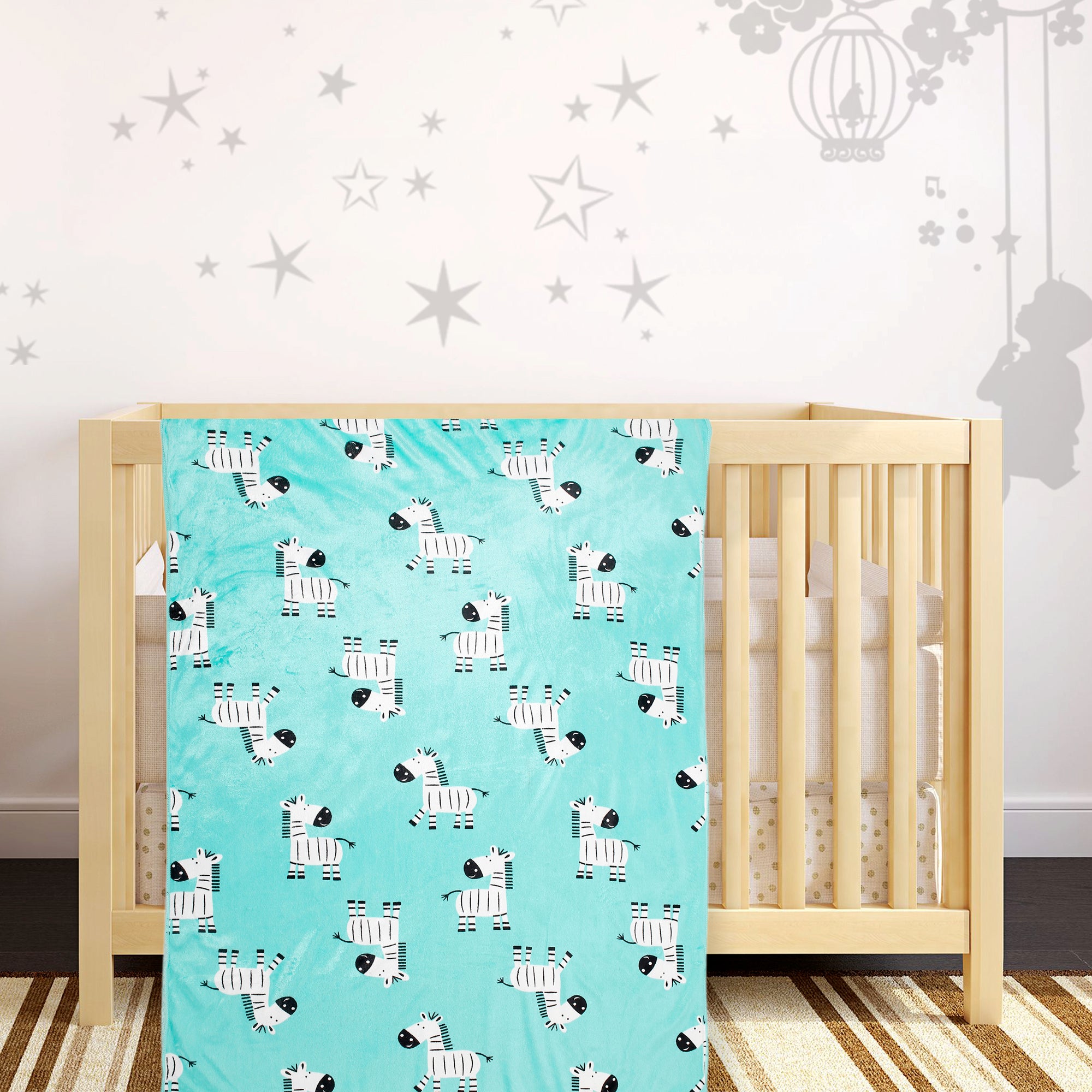 Zebra Aqua Blue Blanket - Baby Moo