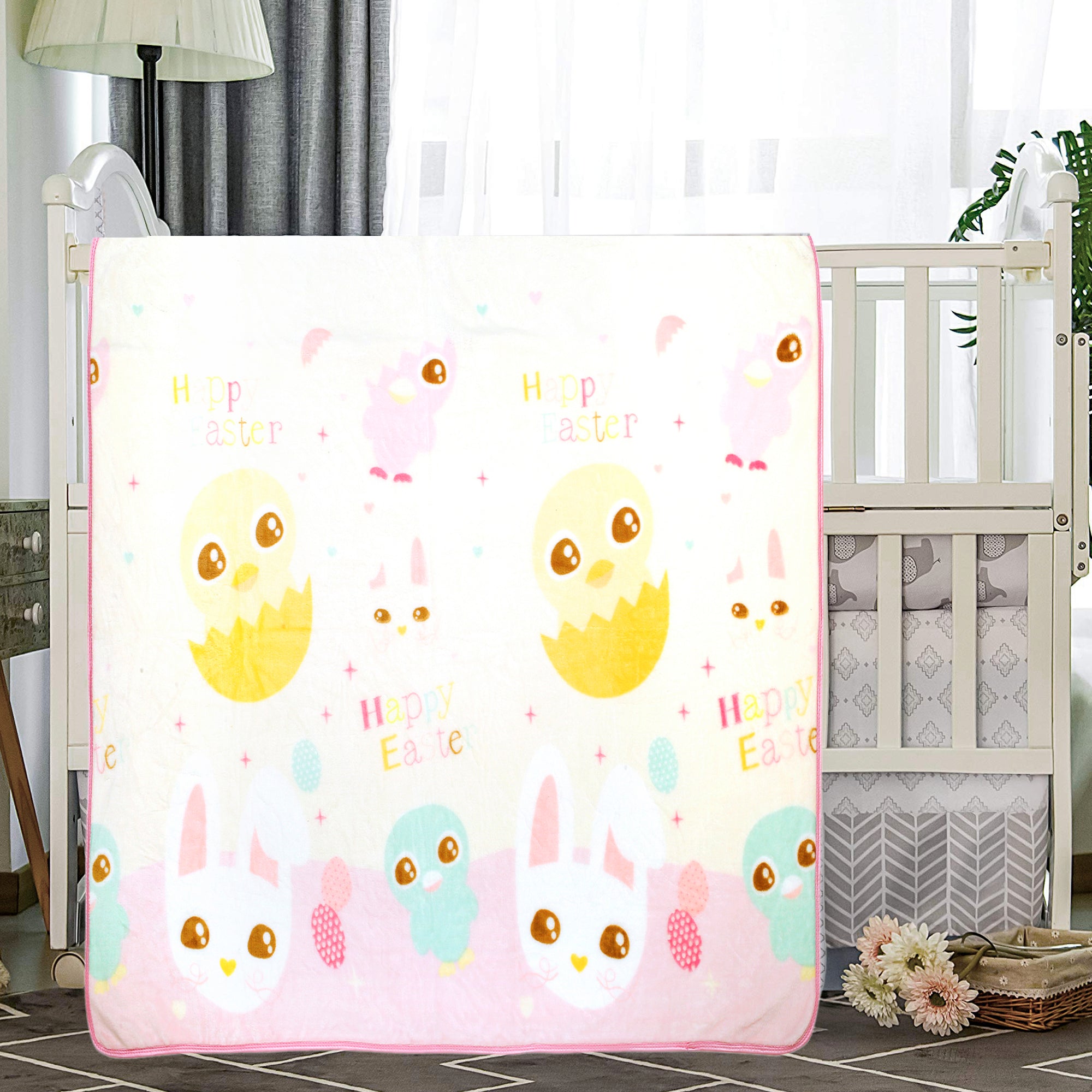 Big Eyed Friends White And Pink Blanket - Baby Moo