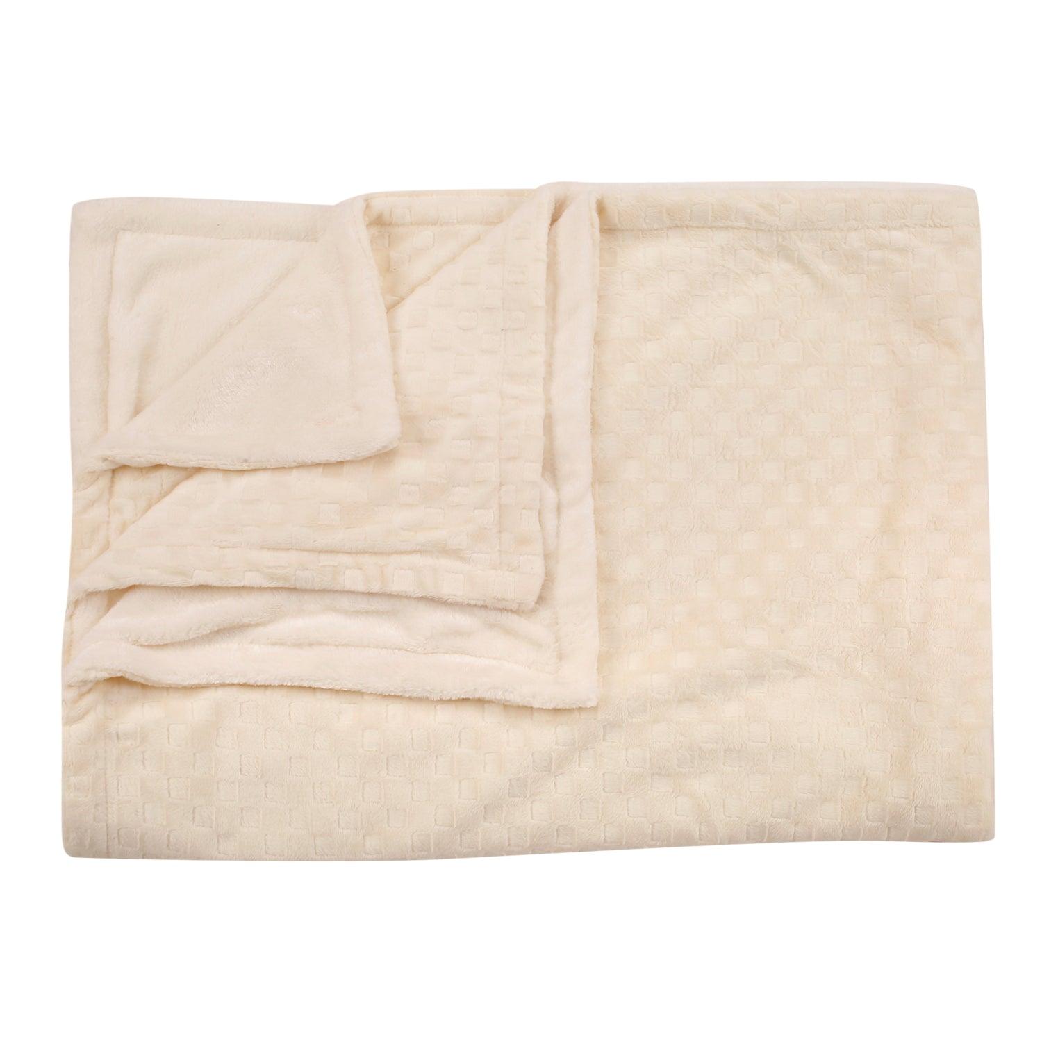 Chequered Cream Textured Beige Blanket