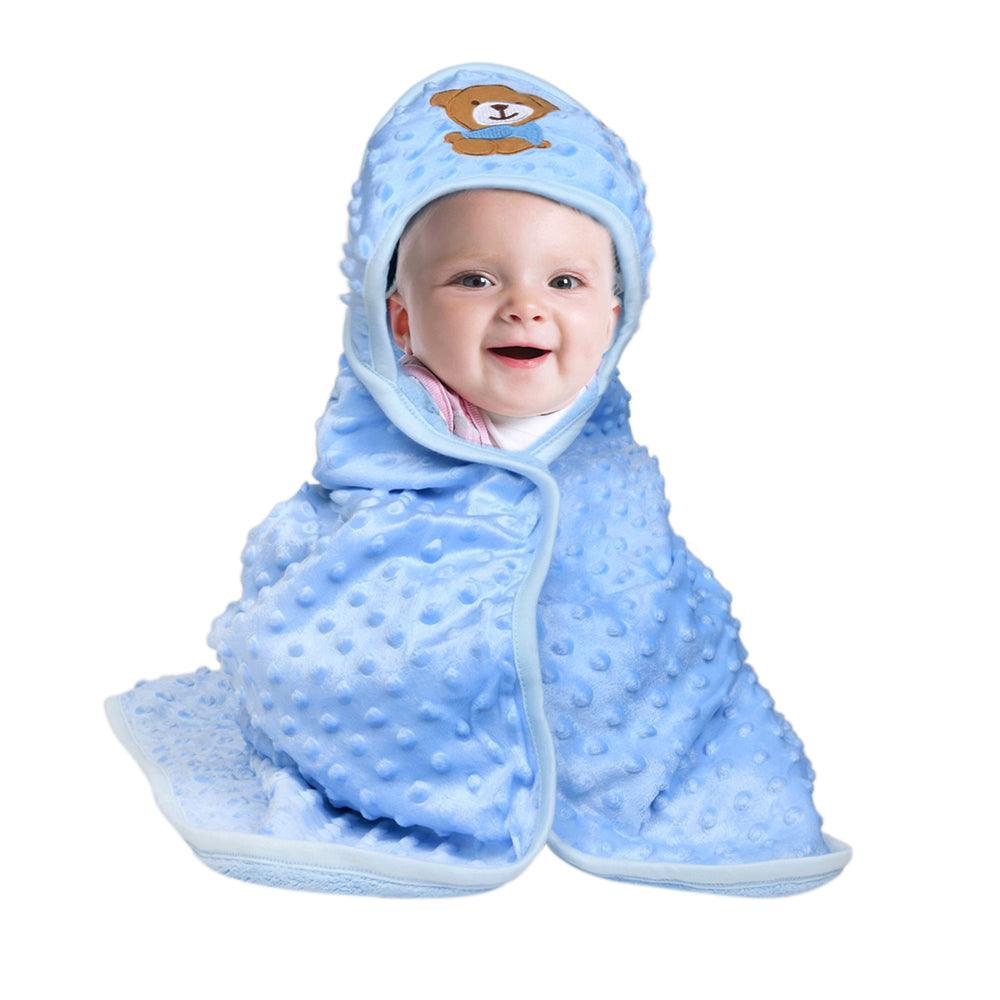 BFF Bear Blue Hooded Bubble Blanket - Baby Moo