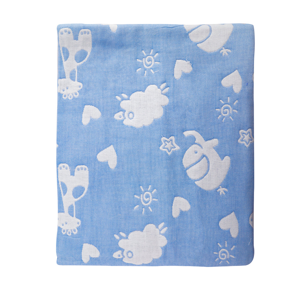 Elephant Love Blue Embossed Baby XL Muslin Blanket - Baby Moo