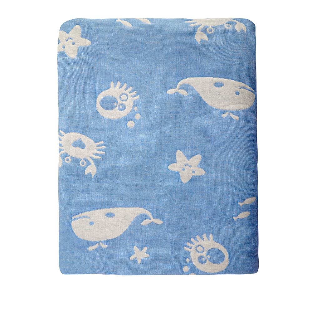 Whale Blue Embossed Baby XL Muslin Blanket - Baby Moo
