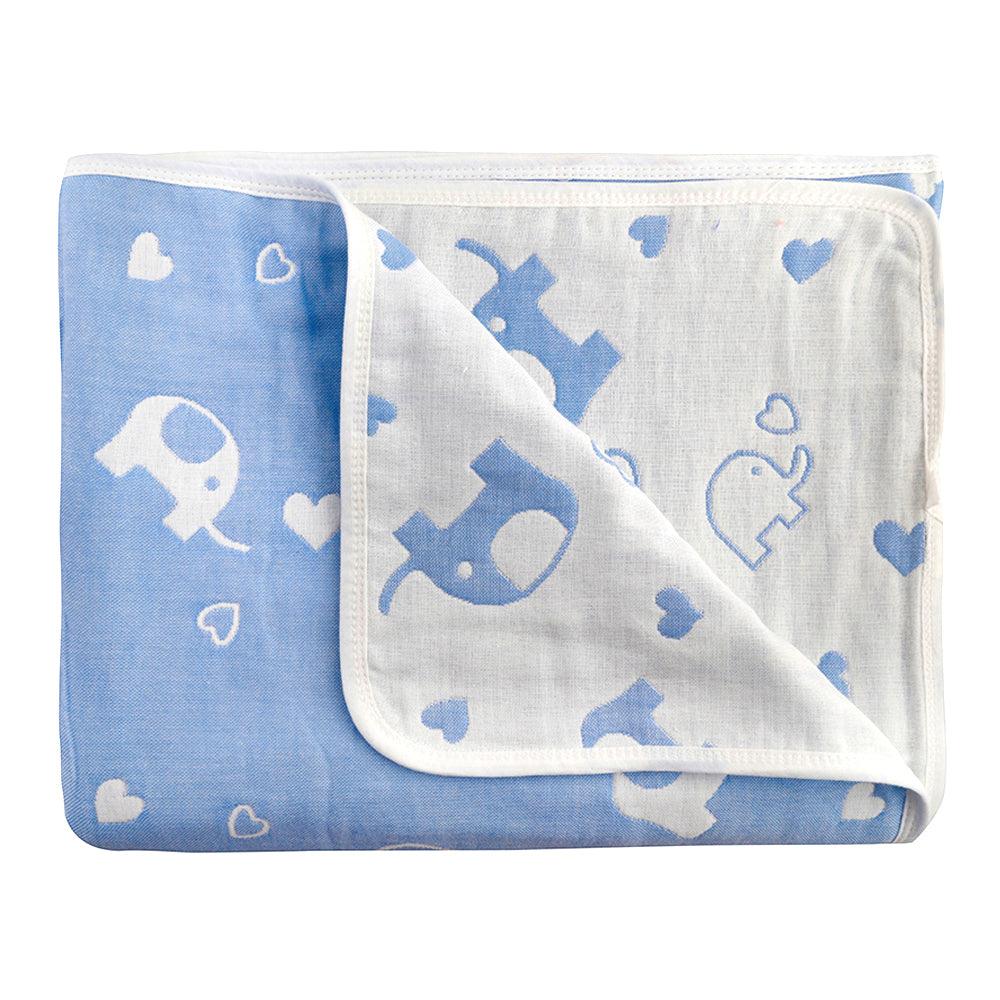 Elephant Blue Embossed Baby XL Muslin Blanket - Baby Moo