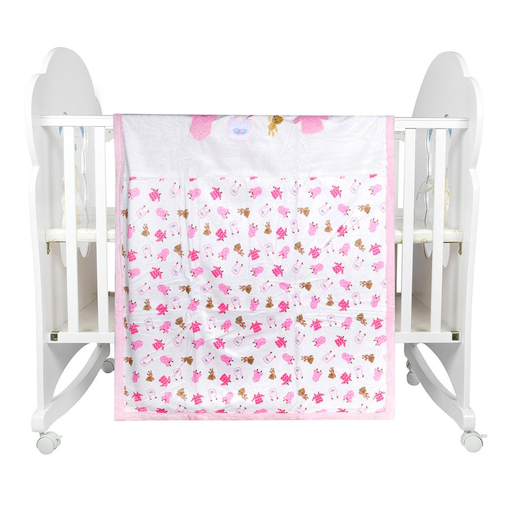 Animal Print Pink Double Sided Embroidered Blanket - Baby Moo