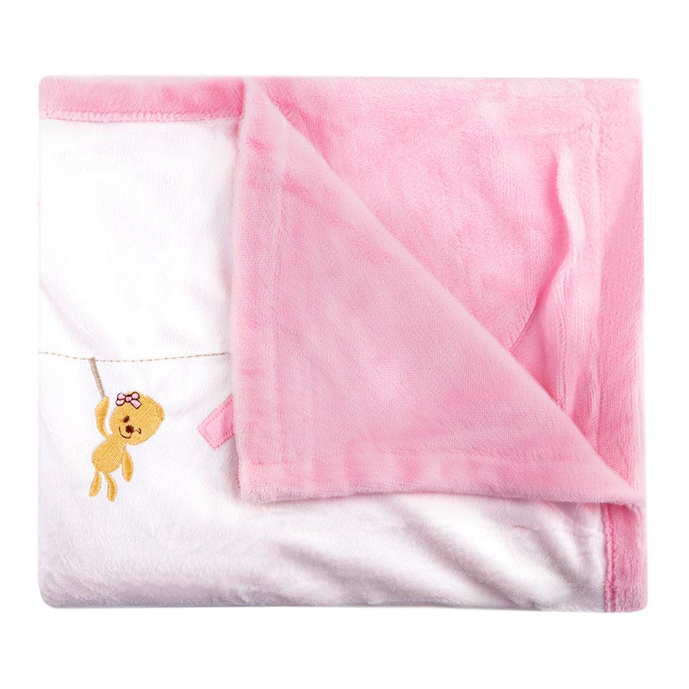 Animal Print Pink Double Sided Embroidered Blanket - Baby Moo