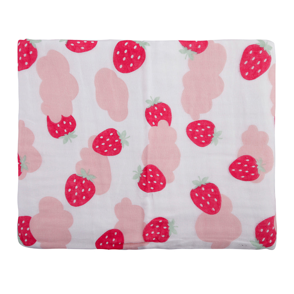Strawberry White and Pink Small Muslin Blanket - Baby Moo