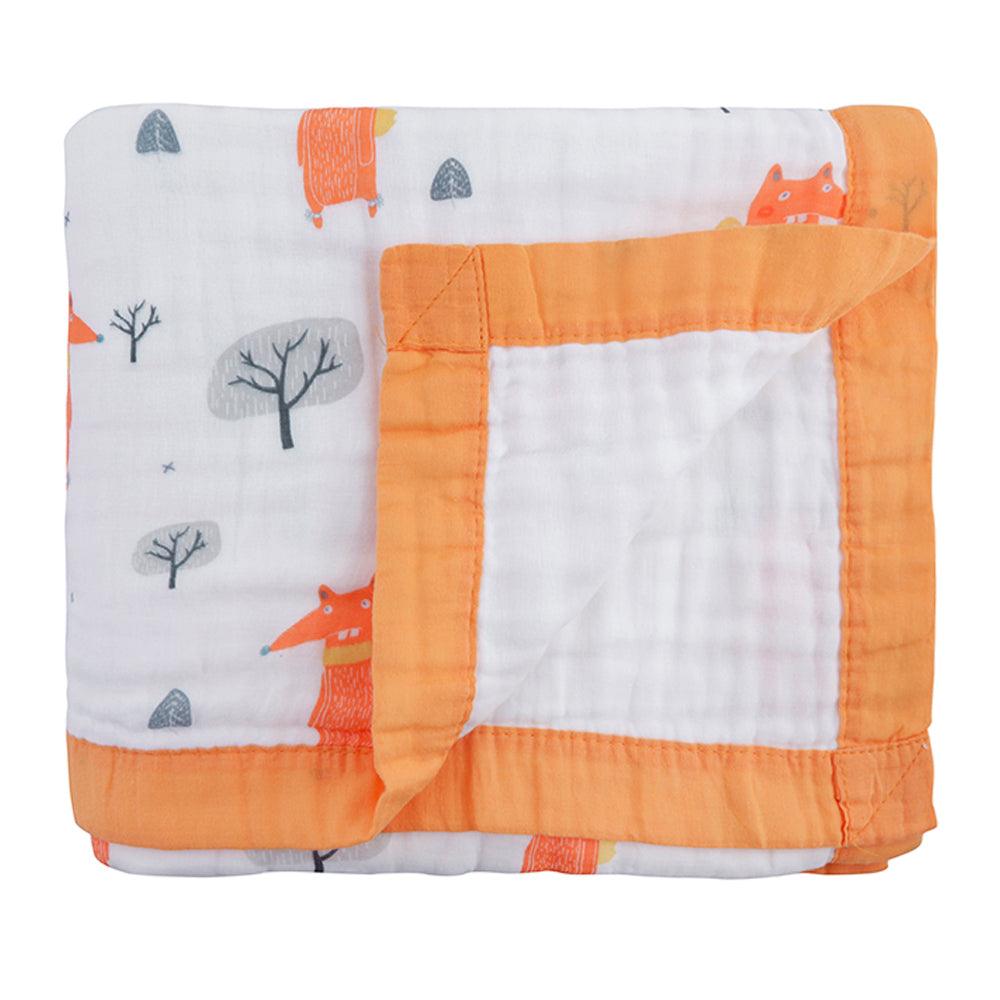 Animal Print White and Orange Medium Muslin Blanket - Baby Moo