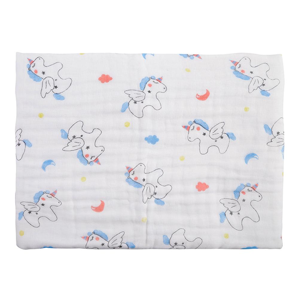 Whimsical Unicorn White Small Muslin Blanket - Baby Moo