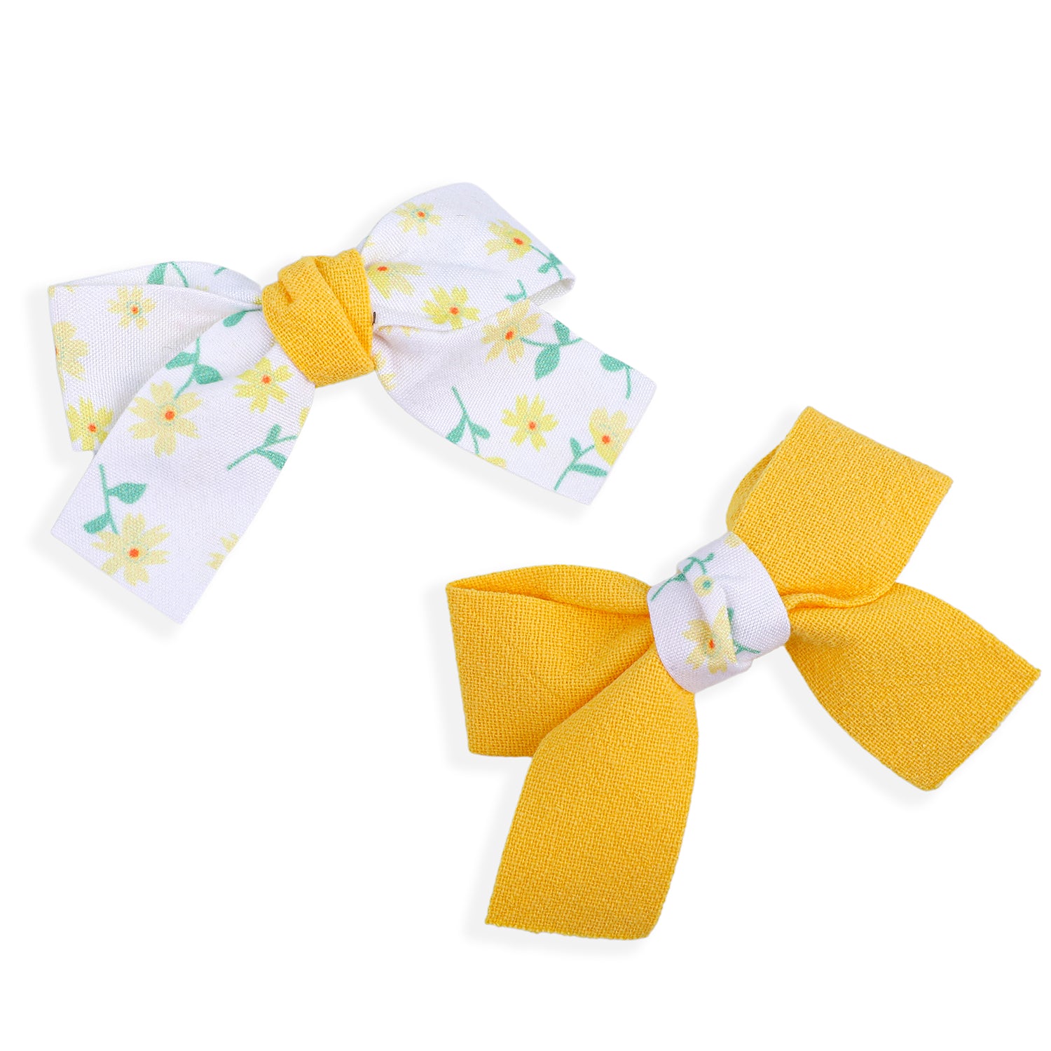 Flower Power Hair Bow Clip Set of 2 - Yellow