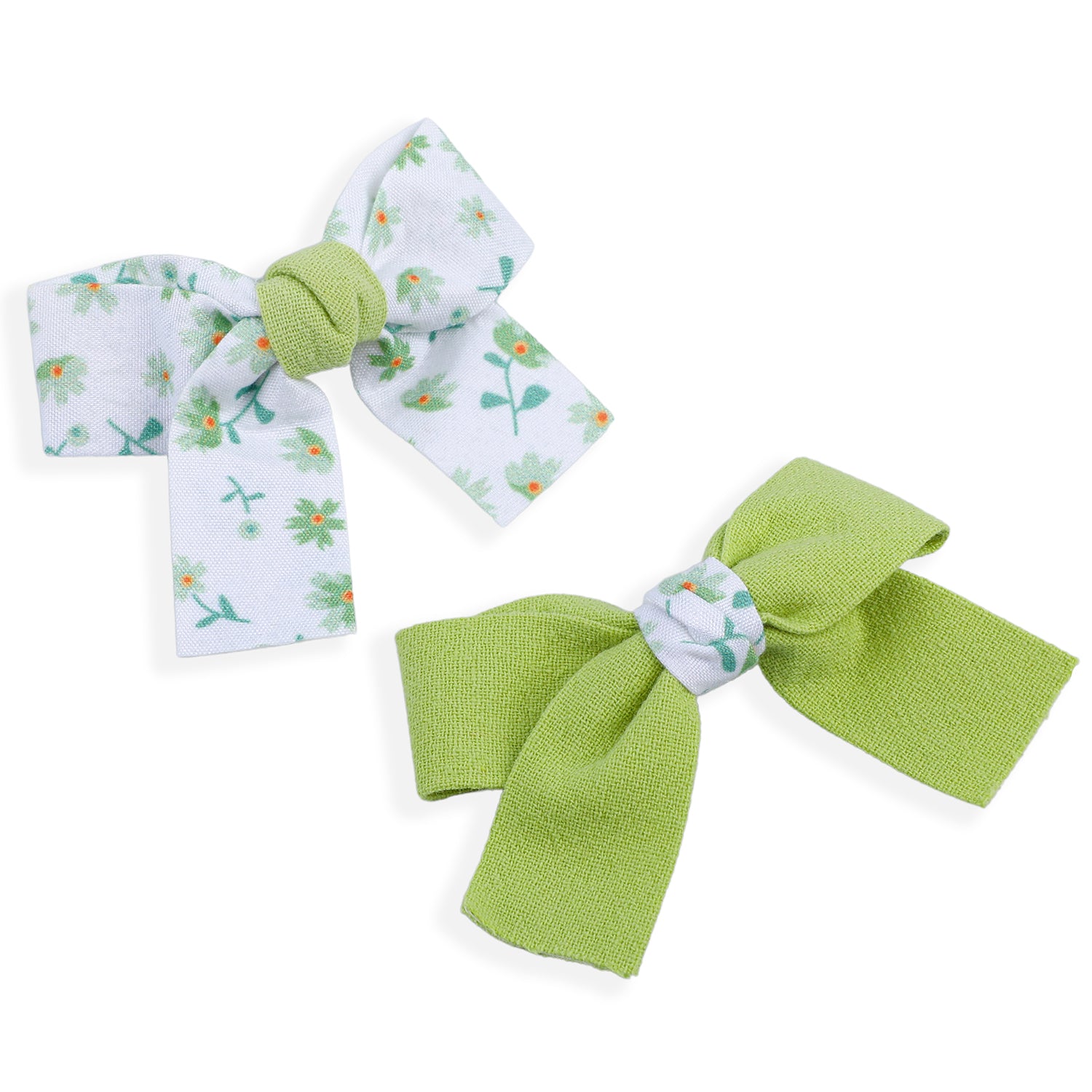 Floral Hair Bow Clip Set of 2 - Green