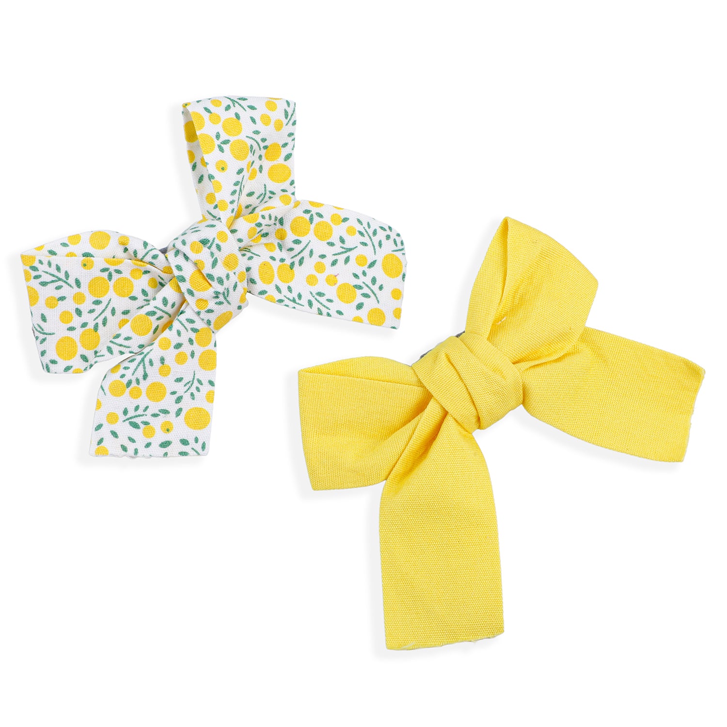 Floral Hair Bow Clip Set of 2 - Yellow