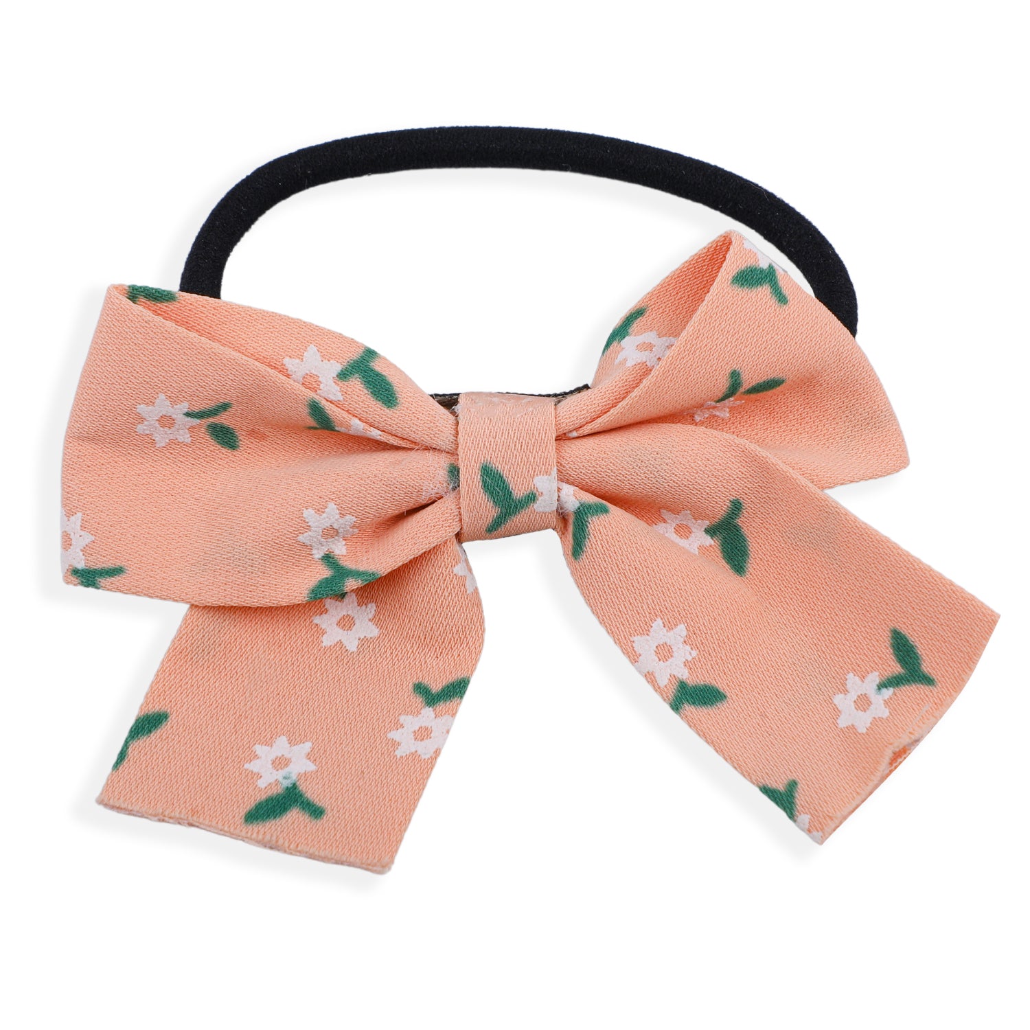 Floral And Solid Rubber Bands Hair Bows 2 Pcs - Peach, Pink - Baby Moo