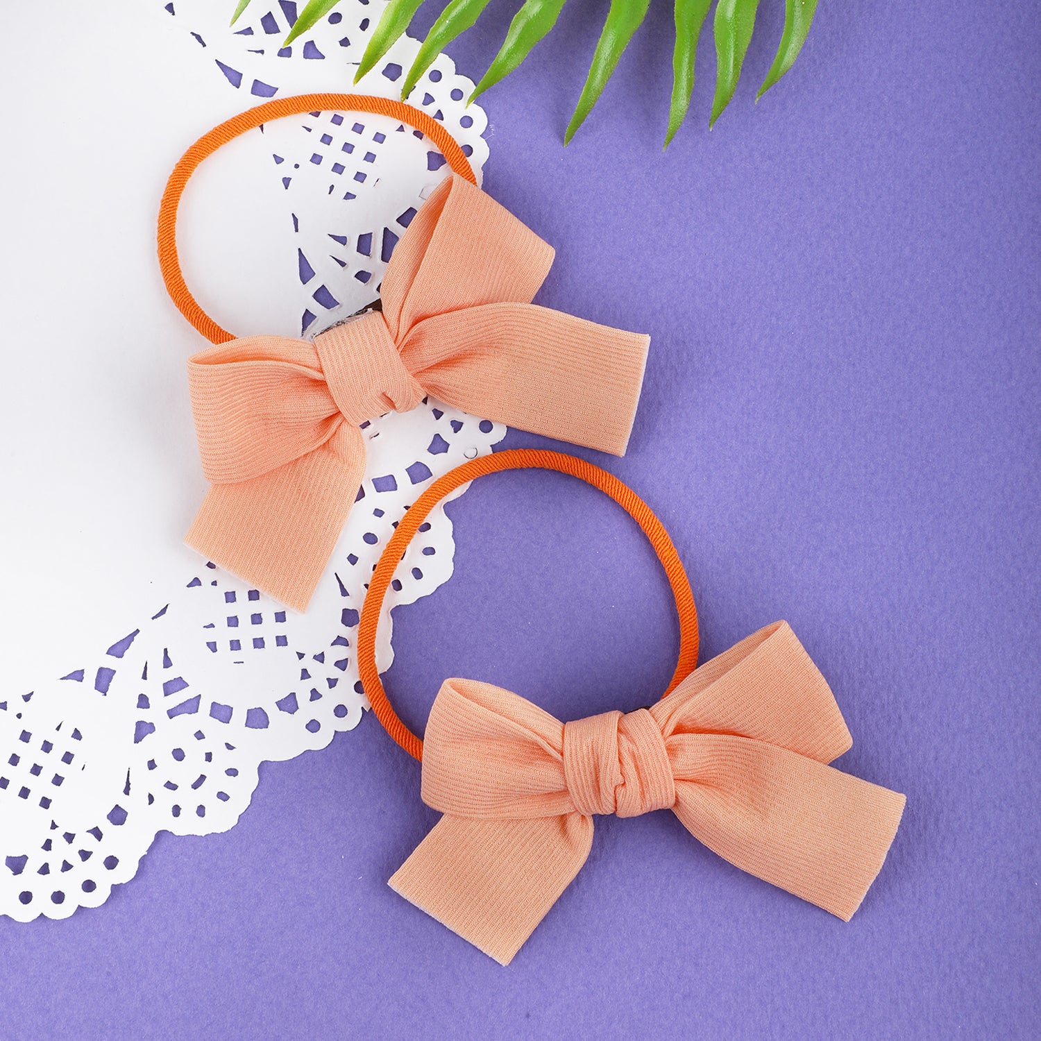 Solid Rubber Bands Hair Bows 2 Pcs - Orange - Baby Moo