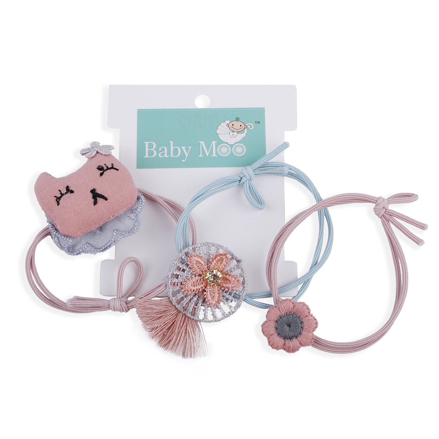 Floral Rubber Bands Hair Accessories 3 Pcs - Pink - Baby Moo