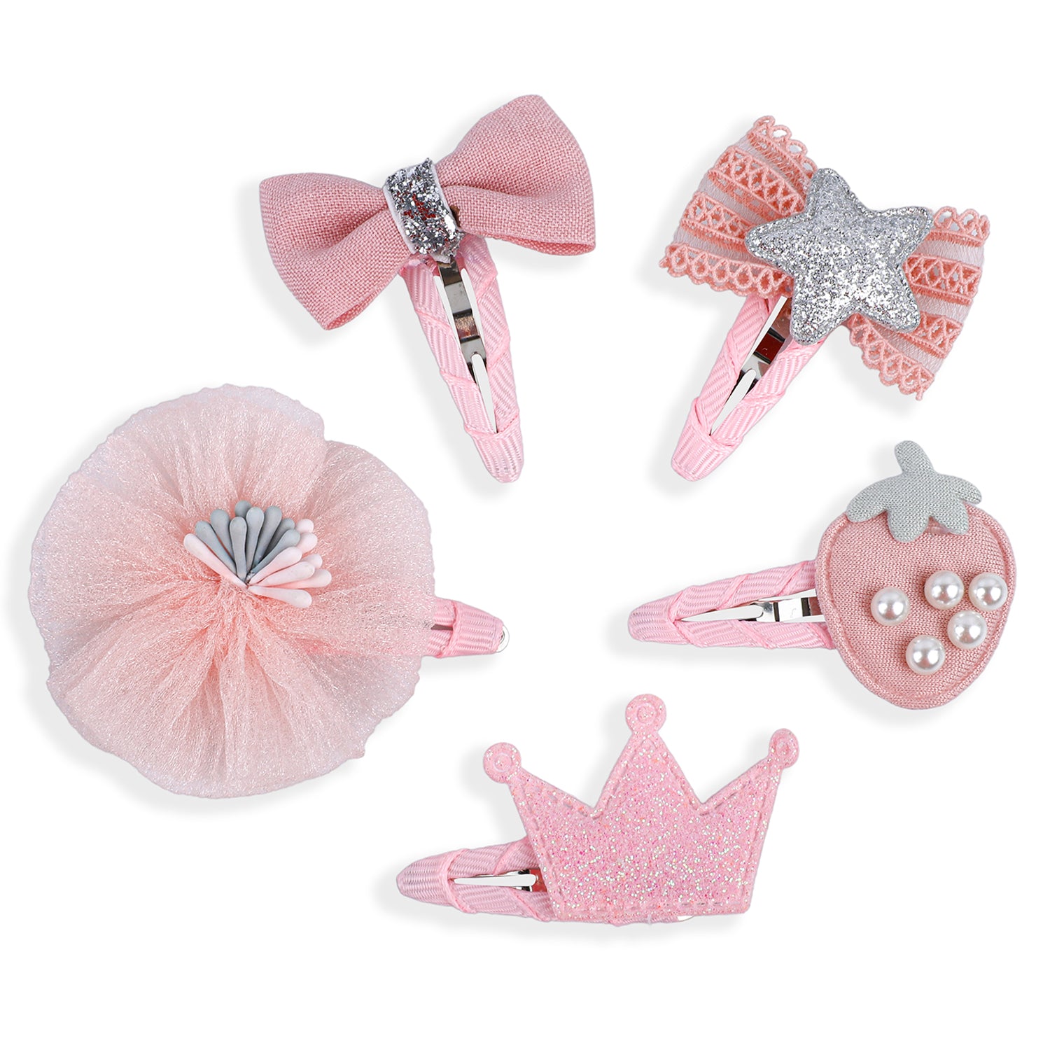 Irene Bows Hair Clips 5 Pcs - Pink