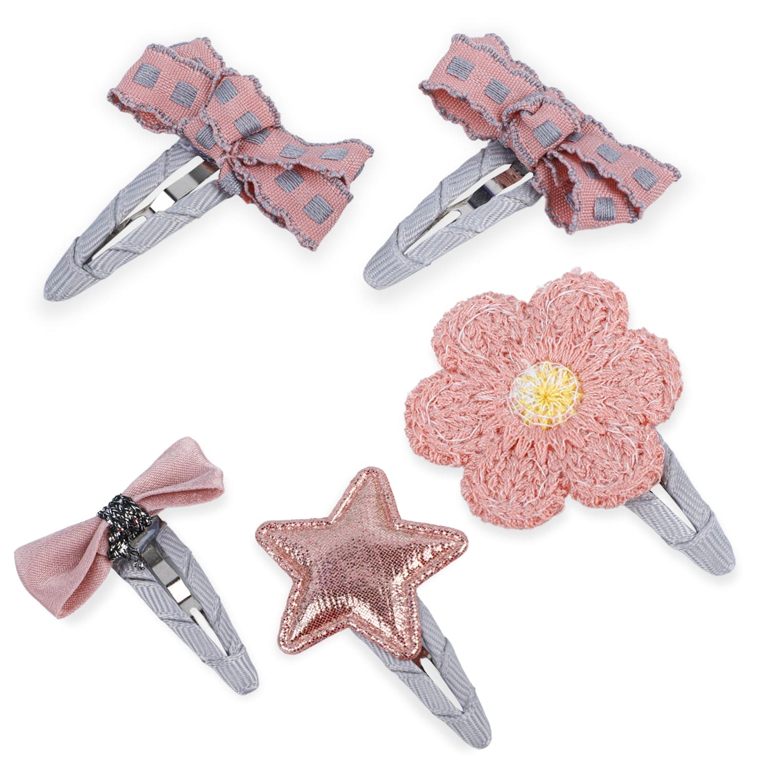 Anthea Flower Hair Clips 5 Pcs - Peach, Grey - Baby Moo