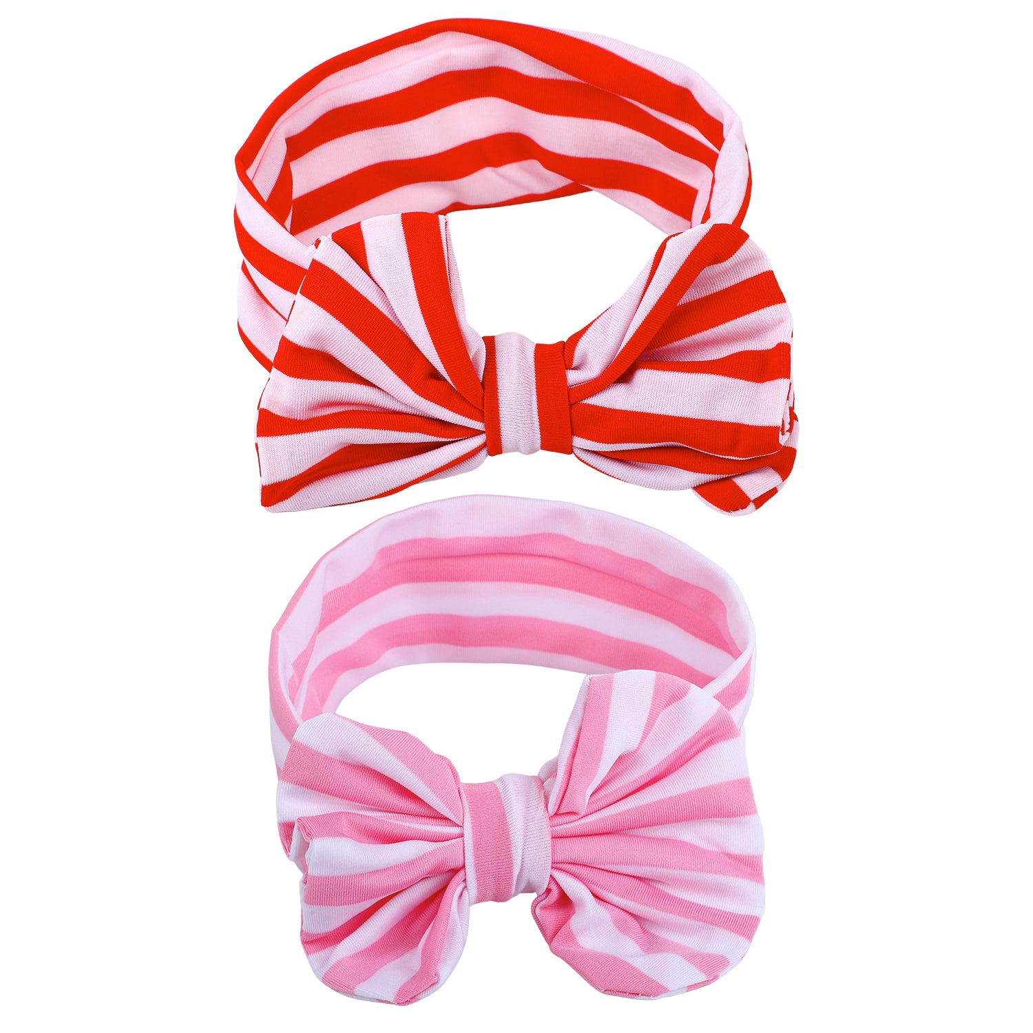 Stripes Soft Bow Headbands 2 Pcs - Red, Pink - Baby Moo
