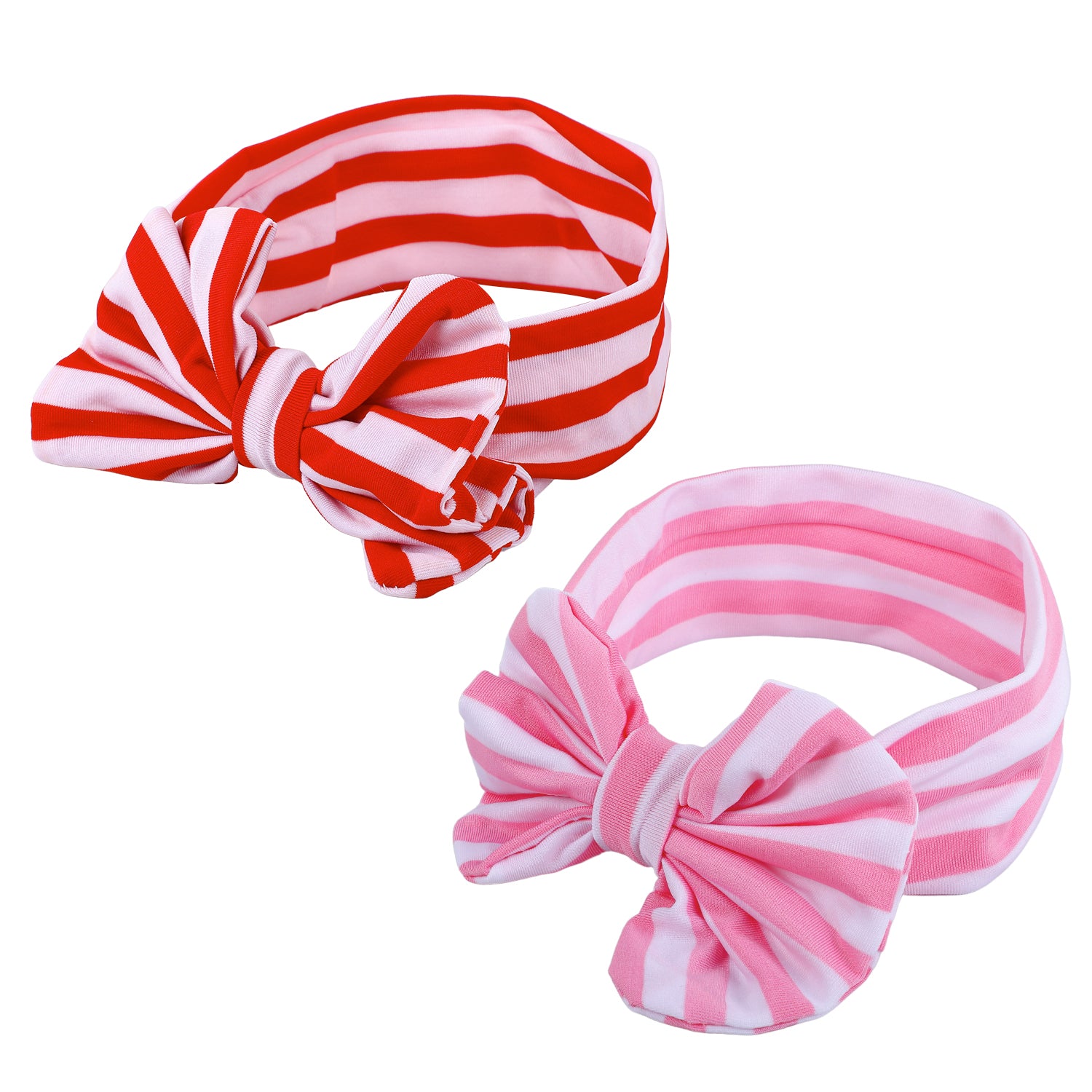 Stripes Soft Bow Headbands 2 Pcs - Red, Pink