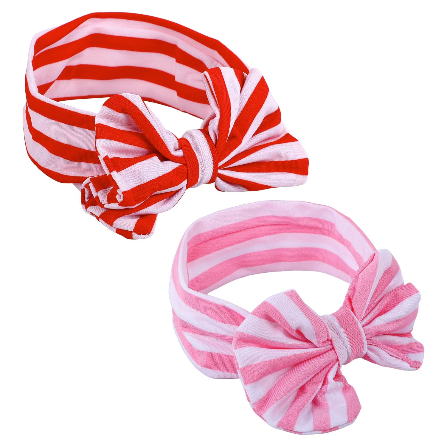 Stripes Soft Bow Headbands 2 Pcs - Red, Pink - Baby Moo