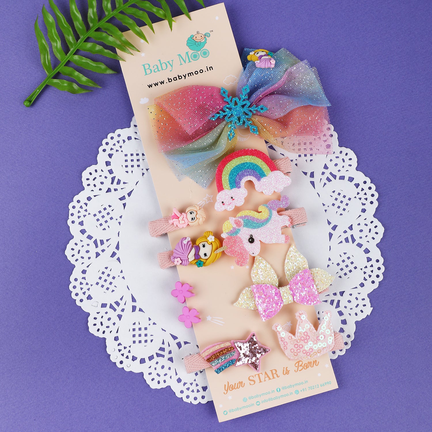 Princess Unicorn Hair Clips Set 10 Pcs - Multicolour - Baby Moo