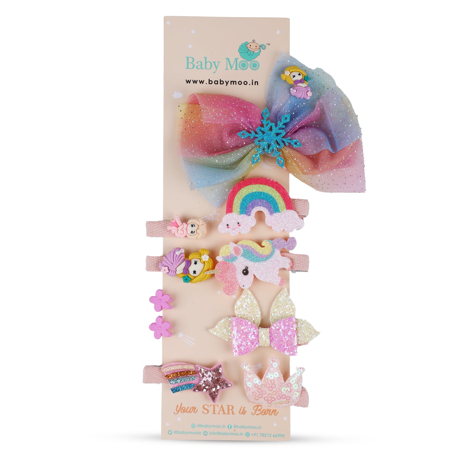 Princess Unicorn Hair Clips Set 10 Pcs - Multicolour - Baby Moo