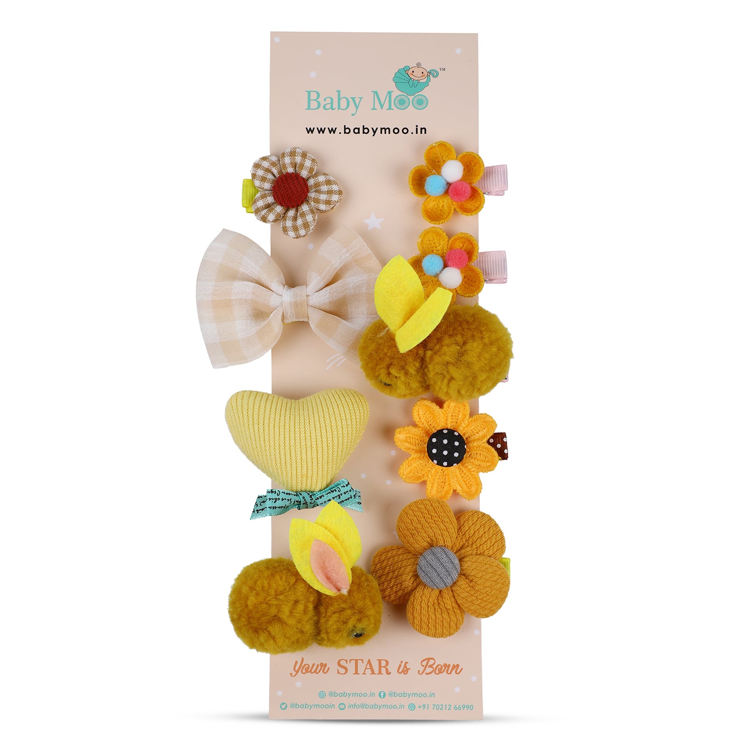 Artemis Floral Hair Clips Set 9 Pcs - Yellow - Baby Moo