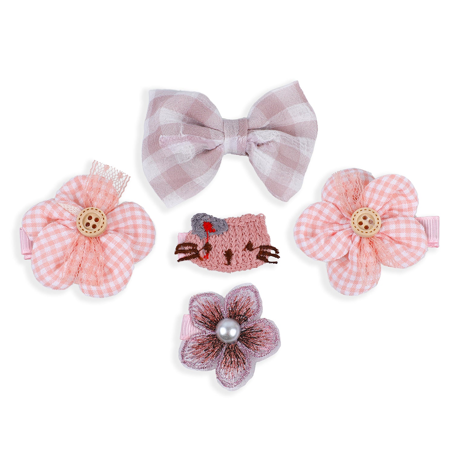 Rhea Floral Hair Clips Set 9 Pcs - Peach, Pink - Baby Moo