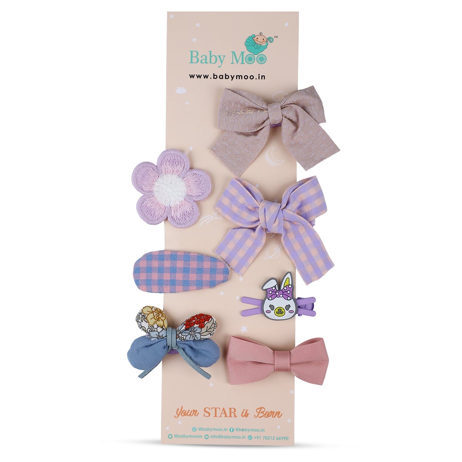 Iris Bows Hair Clips Set 7 Pcs - Multicolour - Baby Moo