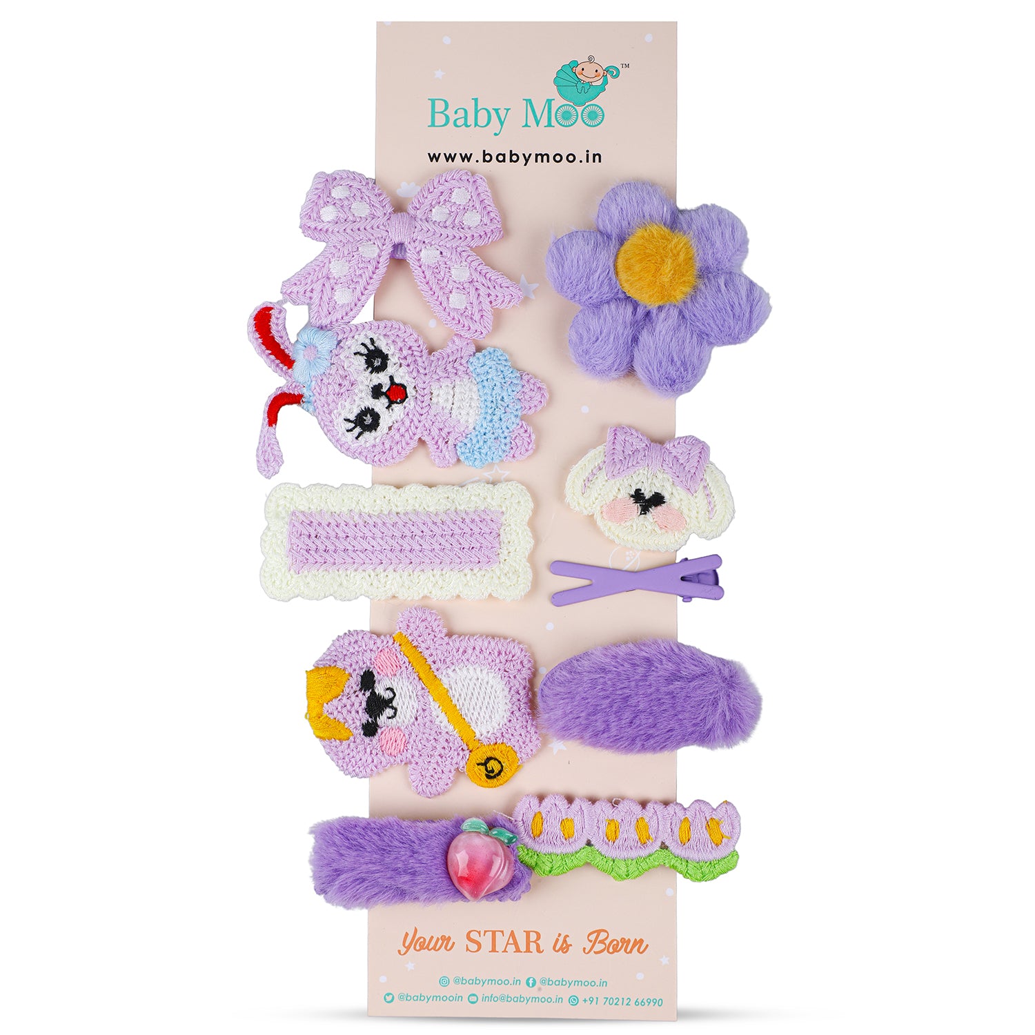 Helen Floral Hair Clips Set 10 Pcs - Purple - Baby Moo