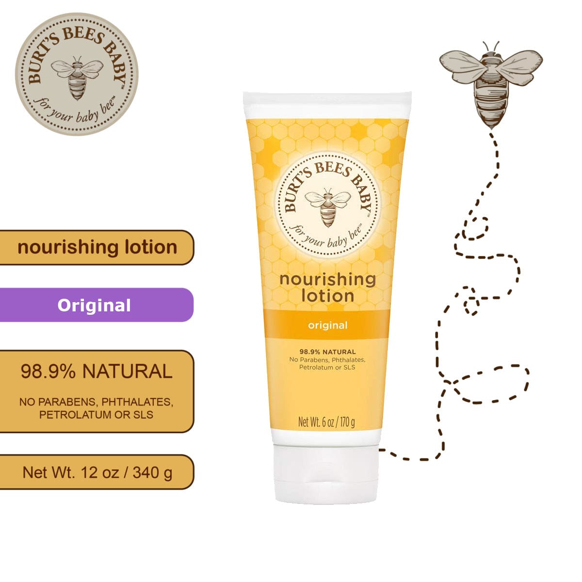 Burts Bees Baby Nourishing Lotion Original 170gm Yellow - Baby Moo