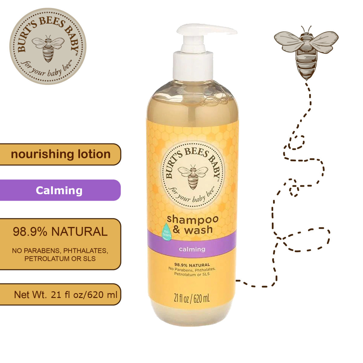 Burts Bees Baby Bee Shampoo & Wash Calming 620ml Yellow