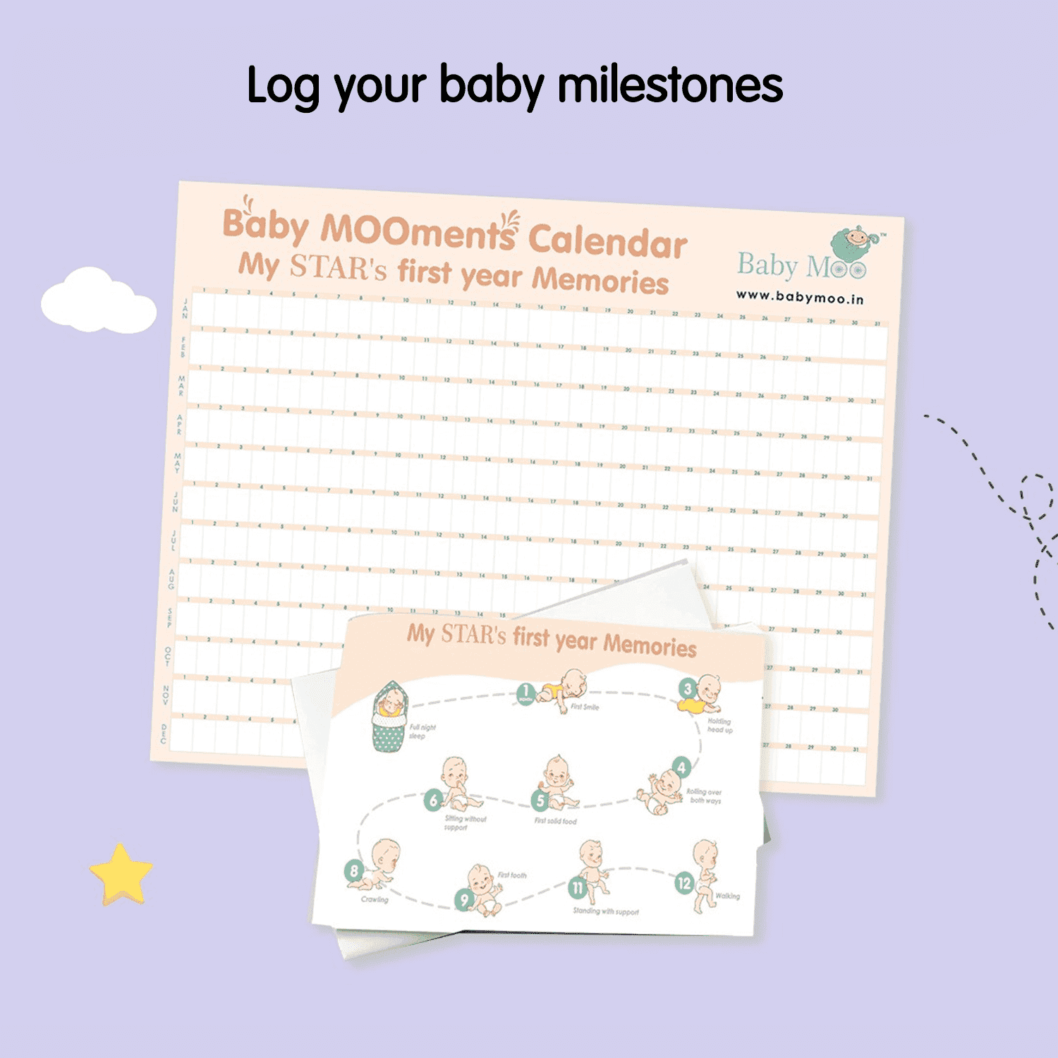 Baby MooMents Calendar - Record Baby Milestones - Nursery Decor - Baby Moo