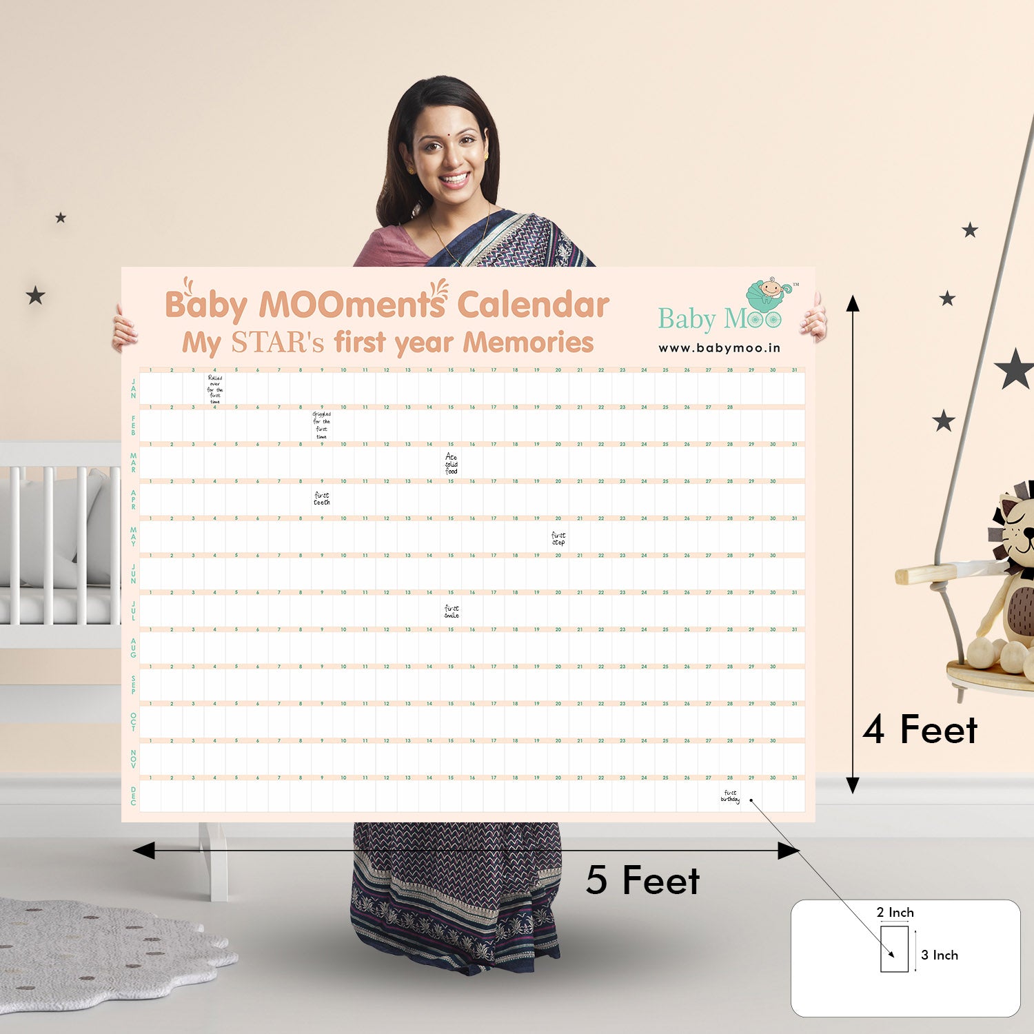 Baby MooMents Calendar - Record Baby Milestones - Nursery Decor - Baby Moo