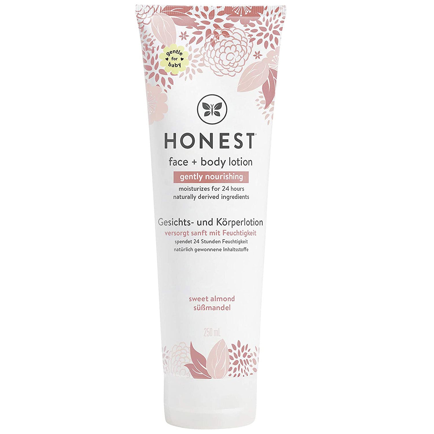 Honest Face + Body Lotion Gently Nourishing Sweet Almond 250ml Pink