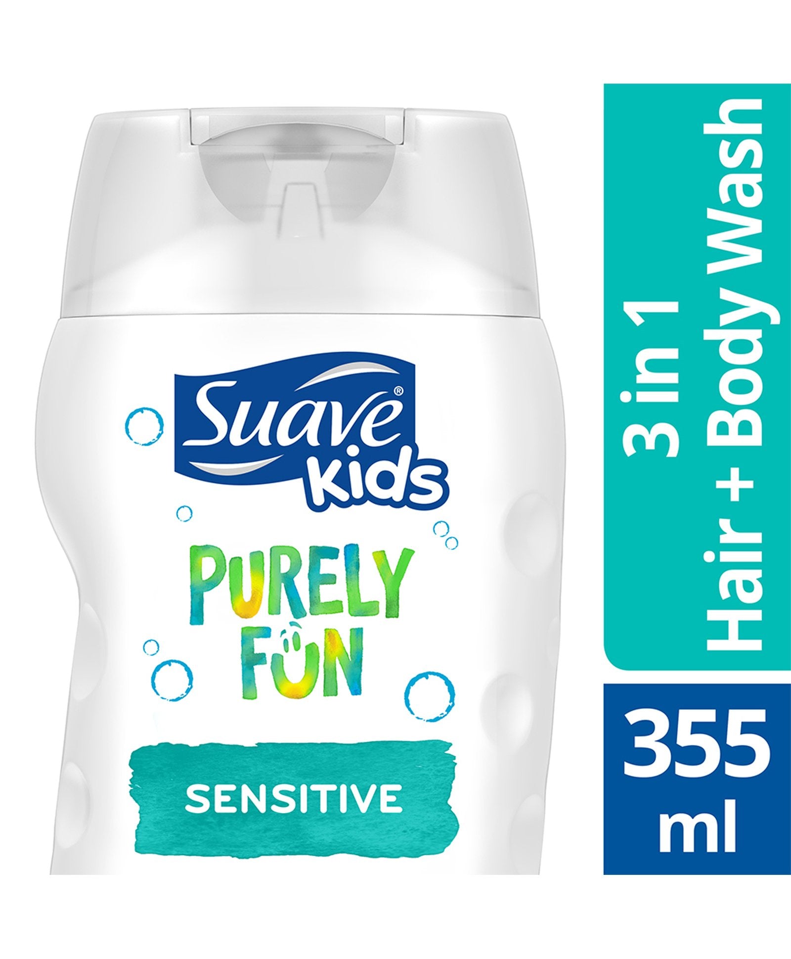 Suave Kids 3in1 Shampoo, Conditioner + Body Wash Purely Fun Sensitive 355ml White - Baby Moo