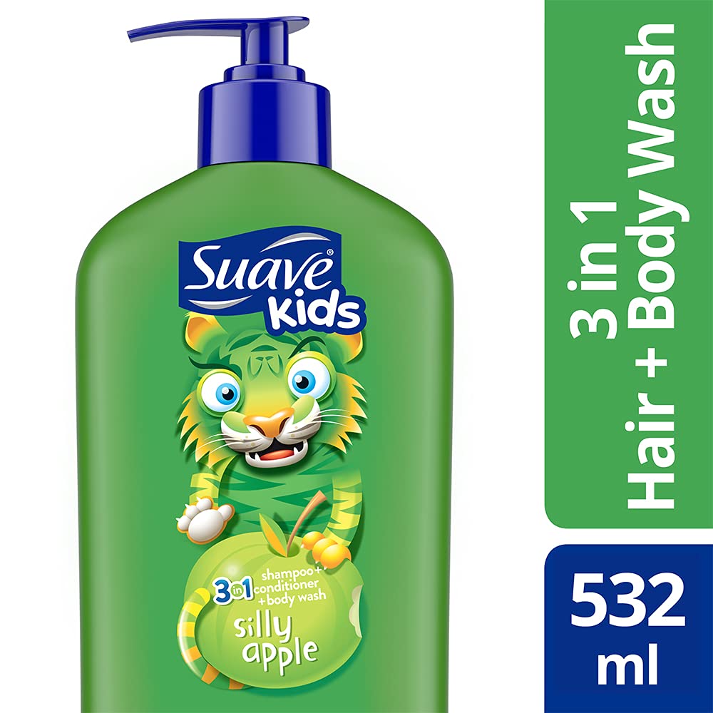 Suave Kids 3in1 Shampoo + Conditioner + Body Wash Silly Apple 532ml Green