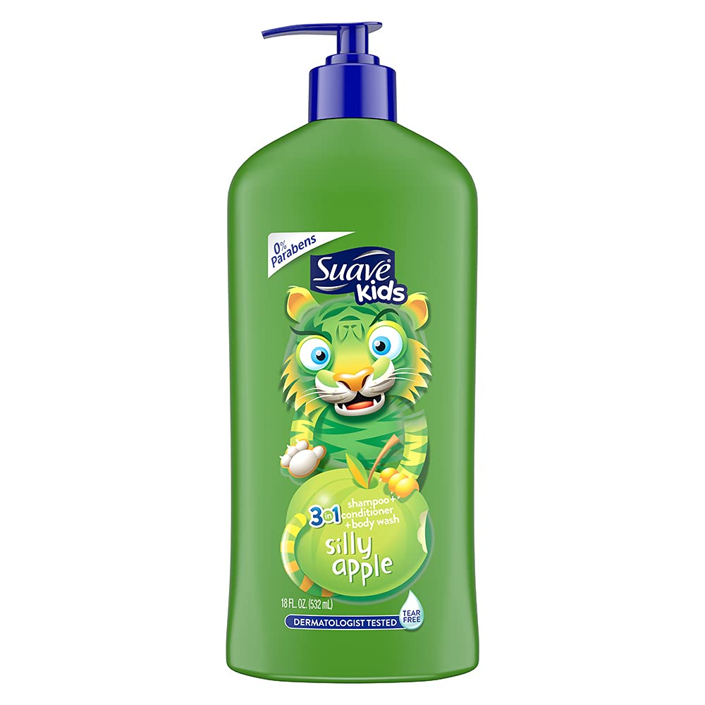 Suave Kids 3in1 Shampoo + Conditioner + Body Wash Silly Apple 532ml Green - Baby Moo