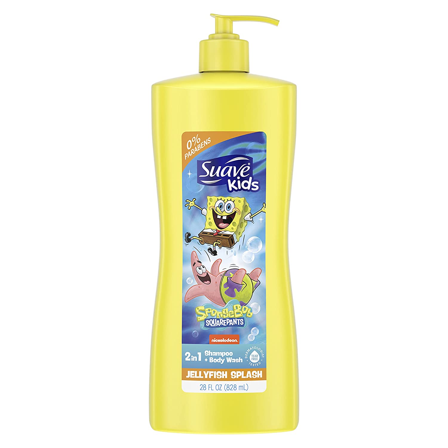 Suave Kids 2in1 Shampoo + Body Wash Spongebob SquarePants Jellyfish Splash 828ml Yellow