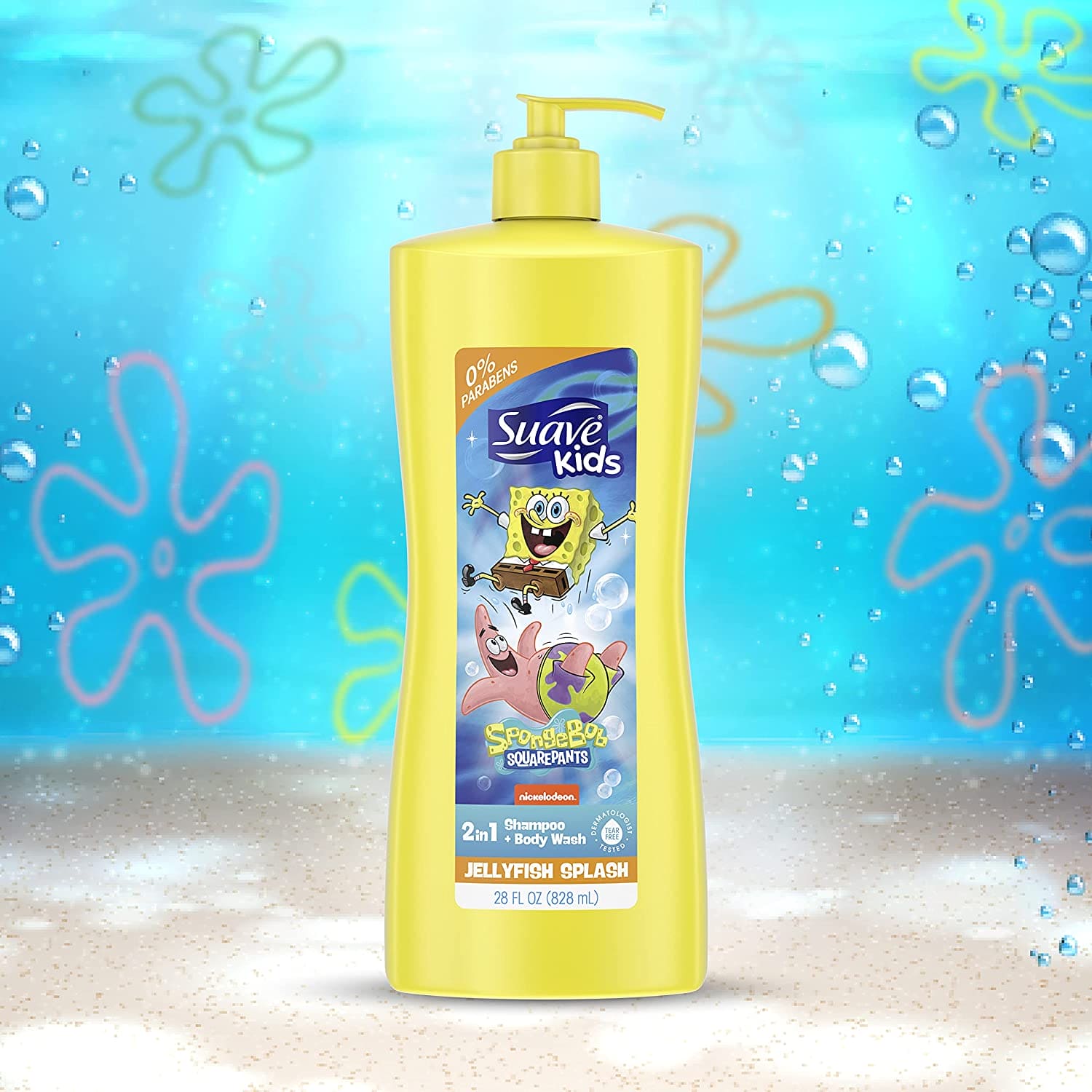 Suave Kids 2in1 Shampoo + Body Wash Spongebob SquarePants Jellyfish Splash 828ml Yellow - Baby Moo