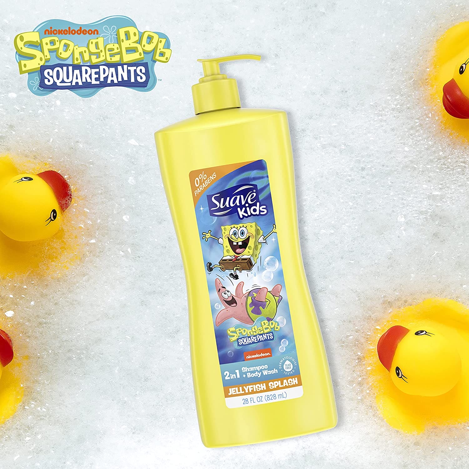 Suave Kids 2in1 Shampoo + Body Wash Spongebob SquarePants Jellyfish Splash 828ml Yellow - Baby Moo