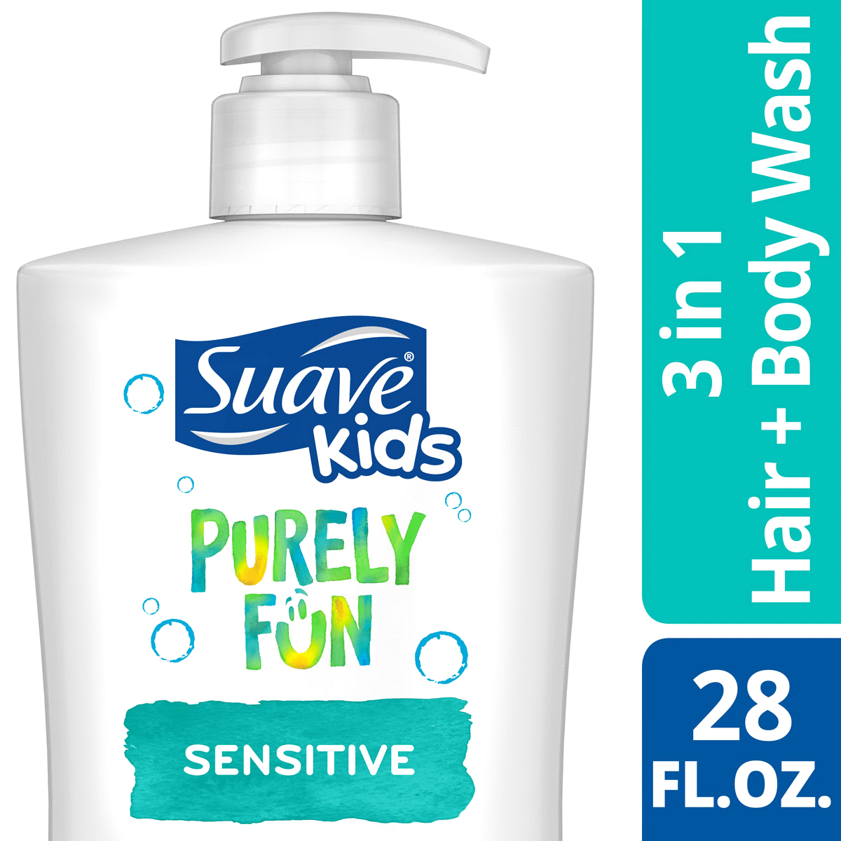 Suave Kids 3in1 Shampoo + Conditioner + Body Wash Purely Fun Sensitive 828ml White - Baby Moo