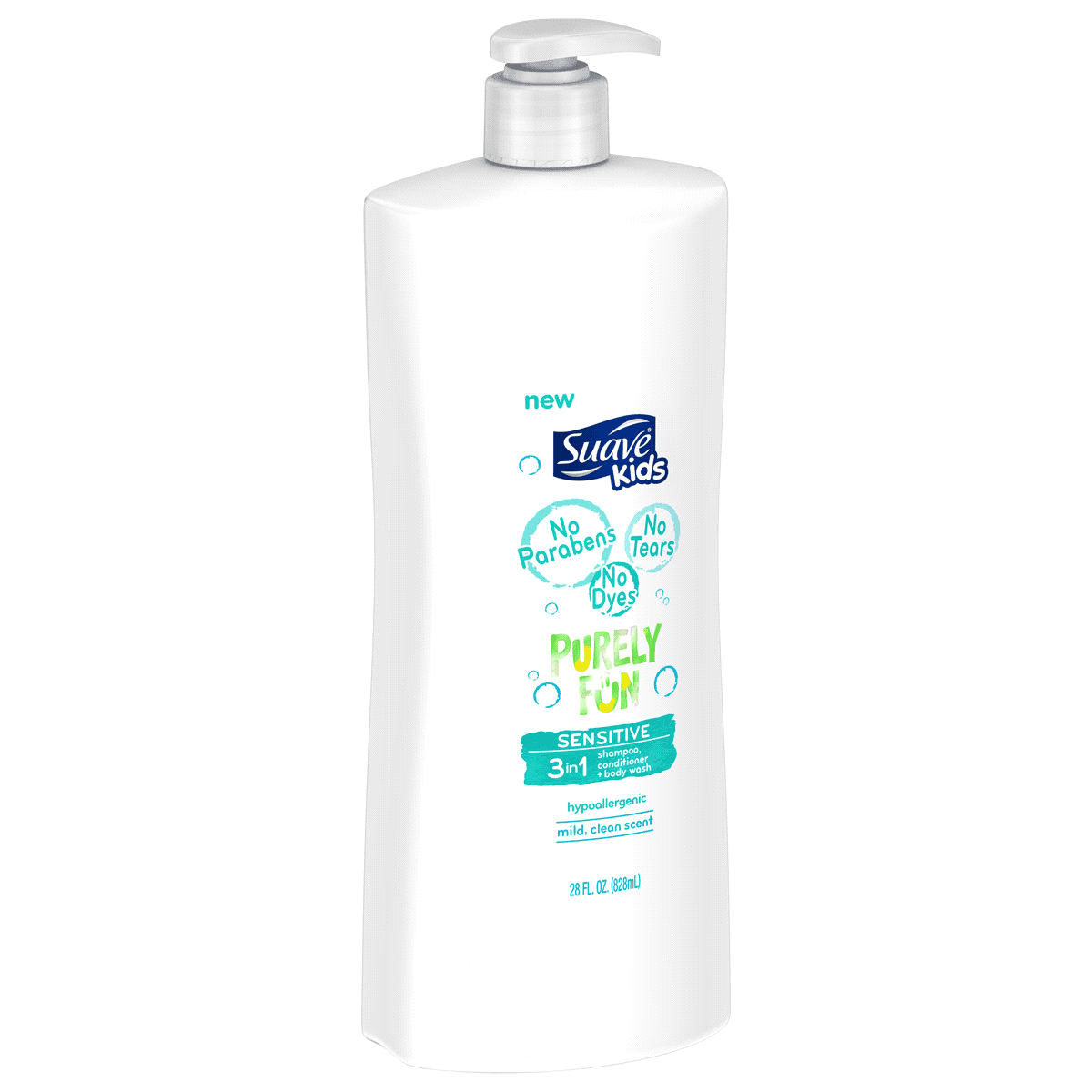 Suave Kids 3in1 Shampoo + Conditioner + Body Wash Purely Fun Sensitive 828ml White - Baby Moo