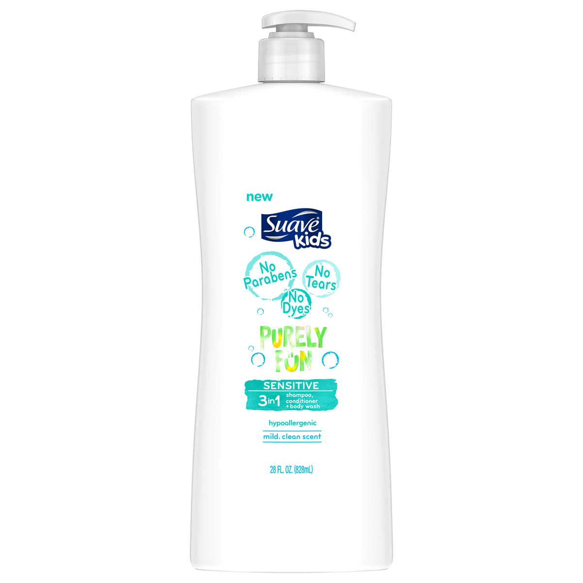Suave Kids 3in1 Shampoo + Conditioner + Body Wash Purely Fun Sensitive 828ml White
